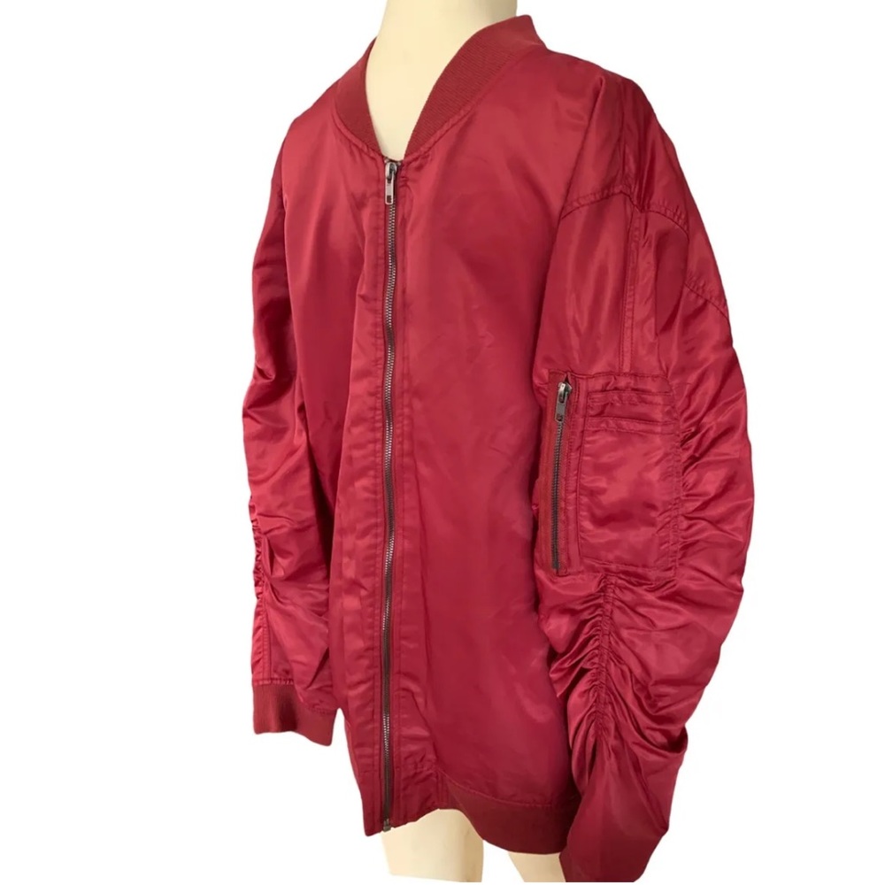 Elwood￼ Solid Burgundy Red Ruched Bomber Jacket‎ Vintage